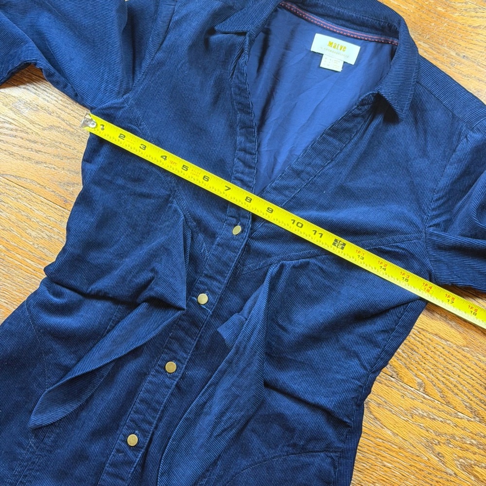 Maeve Anthropologie Navy Blue Corduroy Tie Front Boho Dress Womens Size 0 Fall - Picture 8 of 11